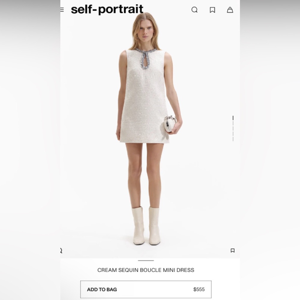 Self Portrait CREAM SEQUIN BOUCLE MINI DRESS